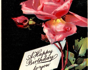 Un buon compleanno a te - Rose rosa - In rilievo - c1908 - Cartolina antica - Cartolina vintage