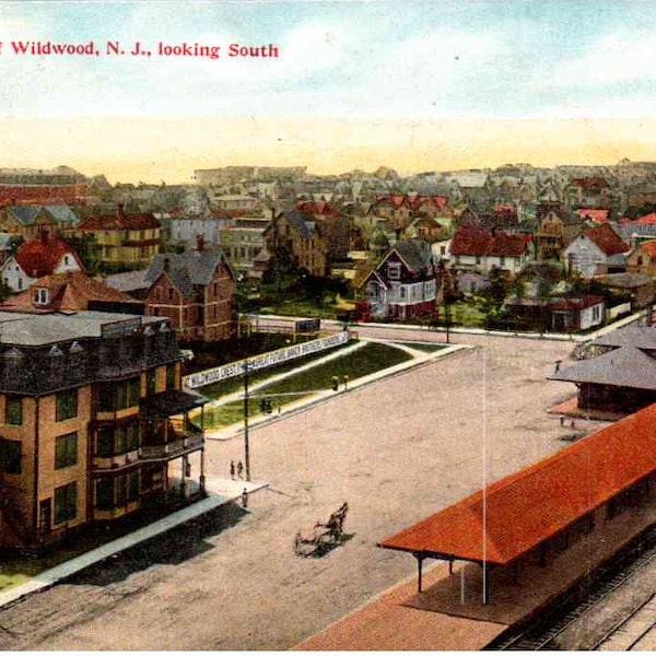 Wildwood, New Jersey - Birds eye view of the City of Wildwood - c1908  - Antique,  Vintage Postcard