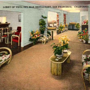 San Francisco, Californie - Le hall du restaurant Vista Del Mar - dans les années 40 - Carte postale ancienne, vintage