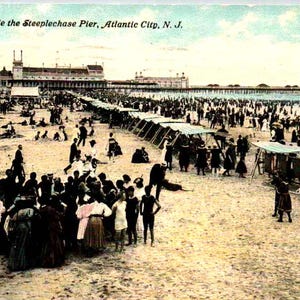 Atlantic City, New Jersey - Bathing alongside the Steeplechase Pier - in 1913 - Vintage Postcard, Antique Postcard