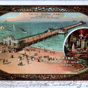 Atlantic City, Nova Jersey - The Heinz Ocean Pier - Heinz Advertisement - em 1908 - Cartão postal vintage, cartão postal antigo