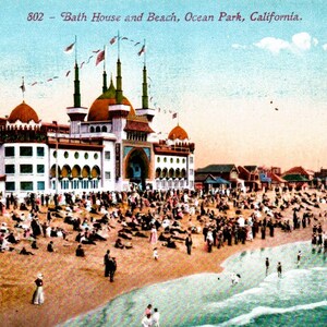 Ocean Park, Californie, Bath House, Beach, c1908, carte postale vintage, carte postale ancienne