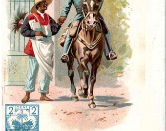 Haïti - Man die post te paard bezorgt - c1904 - Vintage ansichtkaart, antieke ansichtkaart