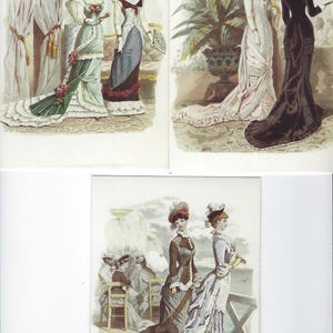 German Fashionable Ladies - Set of 3 - Continental Size  -   Vintage Postcard, Antique Postcard