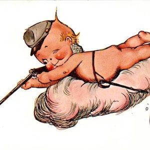 Kewpie Baby Little Soldier - Cartão postal de Rose O'Neill - década de 1970 - Cartão postal vintage