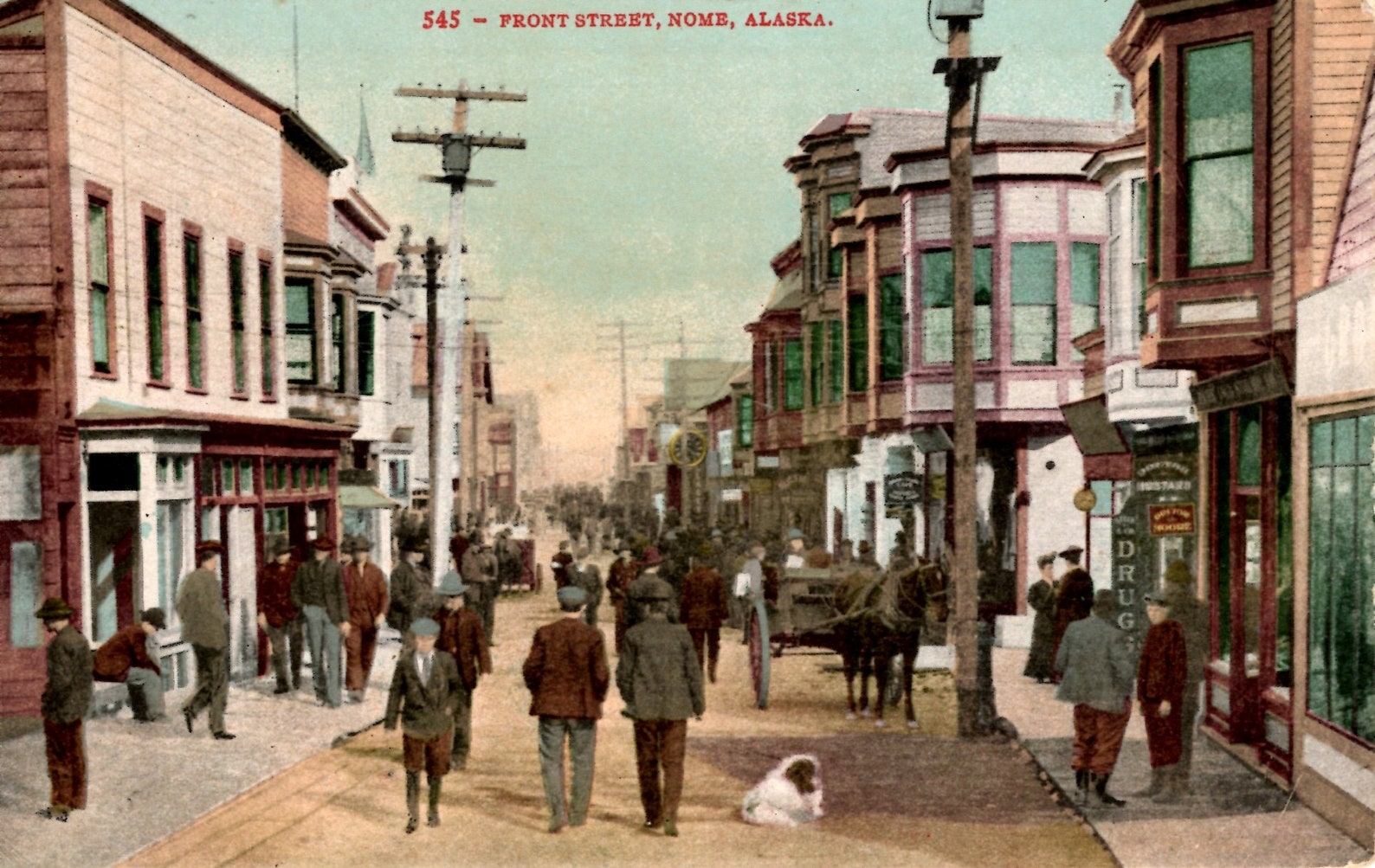 Nome Alaska Busy downtown with shoppers and Horse & Buggy Etsy