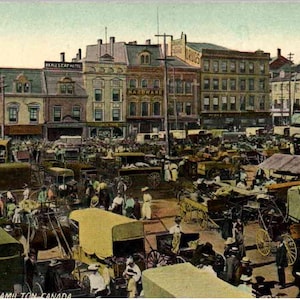 Hamilton, Ontario, Canadá - El Mercado Concurrido - c1908 - Postal Antigua, Postal Vintage