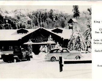 RPPC - Crestline, California - King Winter - Club San Moritz - en 1949 - Postal antigua y vintage