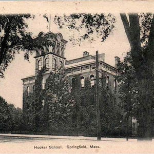 Springfield, Massachusetts, The Hooker School, em 1908, cor sépia, cartão postal vintage, cartão postal antigo