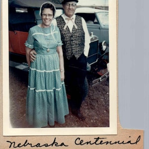 Vintage 1967 Photograph - The Nebraska Centennial - Couple Dressed in period clothes - Old car