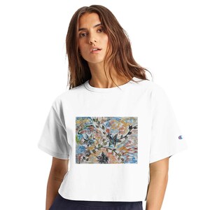 Flowers | Women&#39;s Cropped Heritage Crewneck T-Shirt | Champion T453W White