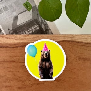Happy Birthday Bear Sticker - Happy Birthday Buddy - Bear Happy Birthday wish sticker - Kids Birthday Animal Sticker - Cute Bear Sticker