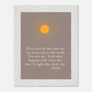 Even After All This Time The Sun Never Says To The Earth, Hafiz Quote Poster, Inspirational Poster, Poem Print, Hafiz Poetry Framed Poster