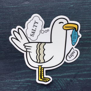 Salty Seagull Sticker - Beach Bird Decal - Food Lover Gift - Watercolor Sticker - Laptop Decal - Phone Sticker - Funny Hydroflask Sticker