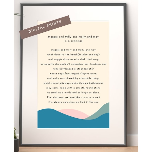 Maggie,Milly ,Molly and ee cummings digital print Poetry - Printable Art Wall - Poetry Lovers Gift - Digital Download - Inspirational Poetry