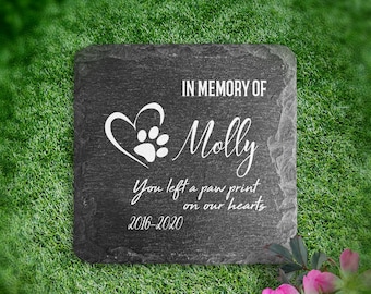Placa Memorial Para Gato De Estimação Cachorro Pedra De Ardósia Coração Pata Marcador De Túmulo Personalizado Nome Impresso Personalizado Data 10 x 10 cm 15 x 15 cm