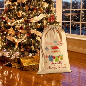 Personalised Custom Santa Claus Multinational Always Believe Christmas 2025 Sack Bag Extra Large (29.5 inches x 19.3 inches)Cute design