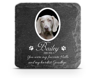 Placa memorial para gato, cachorro, ardósia, pedra, coração, pata, marcador de túmulo, personalizado, impresso, moldura de memória