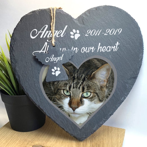 Personalised Pet Memorial Plaque Grave Marker Large Slate Stone 9.8inch 25cm Heart Angel Custom Printed Image Name Date