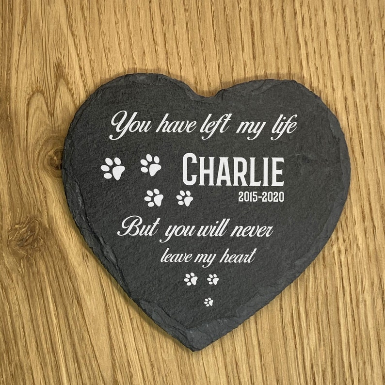 Memorial Plaque For Pet Cat Dog Slate Stone Heart Shape Paw Grave Marker Personalised Custom Printed Name Date 2020