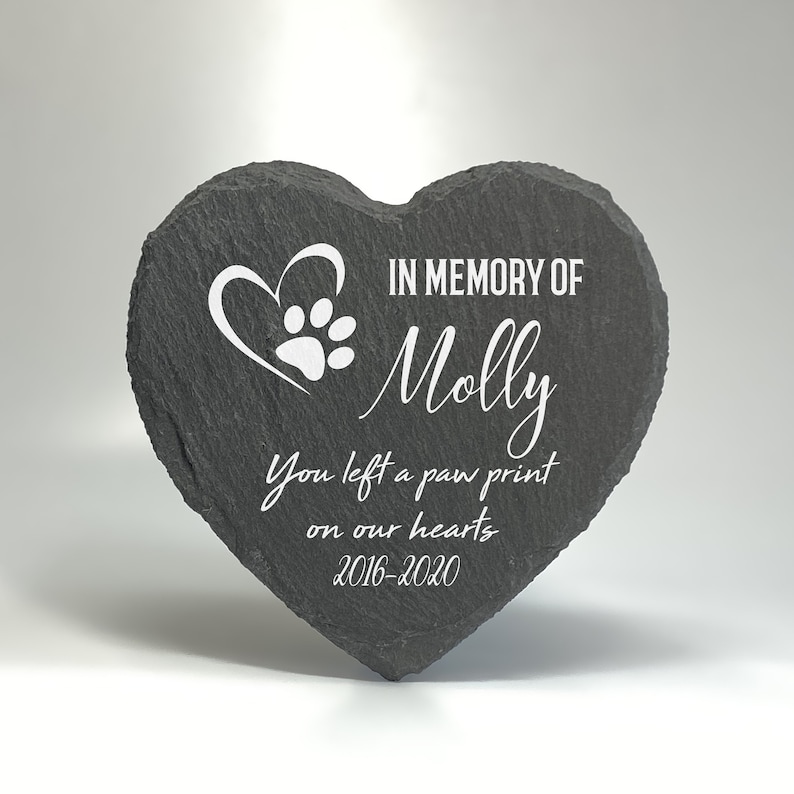 Memorial Plaque For Pet Cat Dog Slate Stone Heart Shape Paw Grave Marker Personalised Custom Printed Name Date 2020