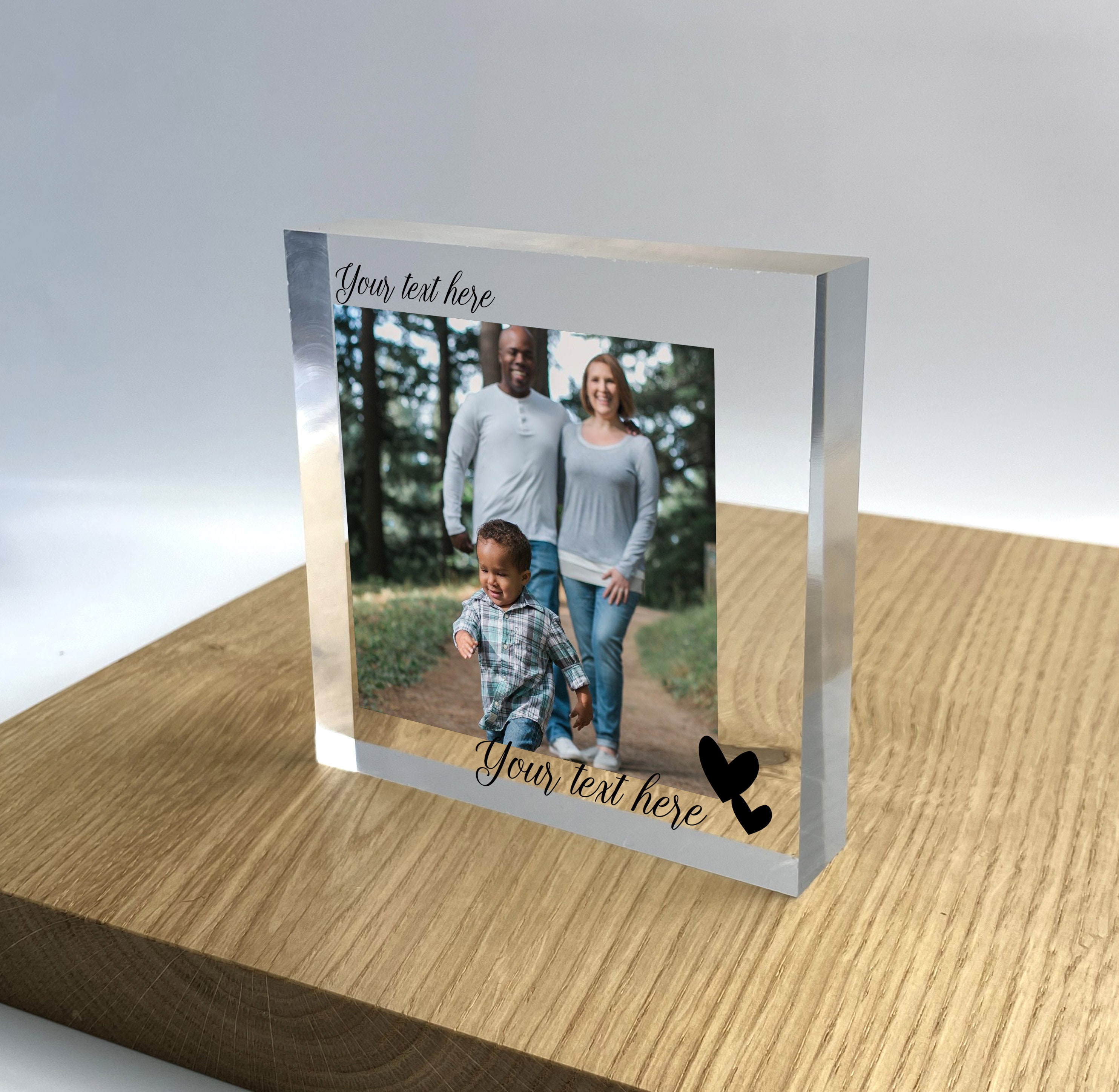 Personalised Family Clear Thick Block Plaque 3D Effect, Boy Gilr Children  Family Custom Photo Picture Frame 20233 