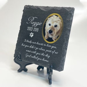 Memorial Plaque For Pet Cat Dog Slate Stone Heart Paw Grave Marker Personalised Custom Printed Name Date Photo Add Foldable Display Stand