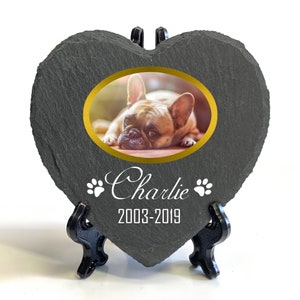 Personalised Memorial Plaque For Pet Cat Dog Slate Stone Heart Shape Paw Grave Marker Custom Printed Photo Name Date 2023