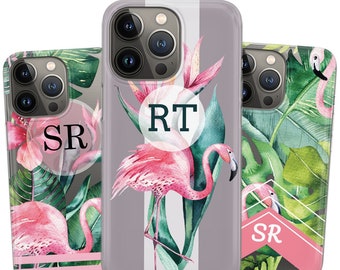 Custiom Name Transparent Flamingo Tropical leaves gel phone case for iPhone 14 13 12 11 X XR 7 8 models