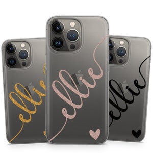 Personalised Name Gel Phone case for iPhone 17 Air 17 Pro Max 16 Pro Max 15 14 13 12 11 handwritten heart colourful name design