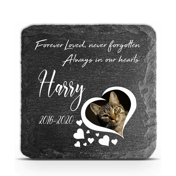 Memorial Plaque For Pet Cat Dog Slate Stone Heart photo Paw Grave Marker with Stand