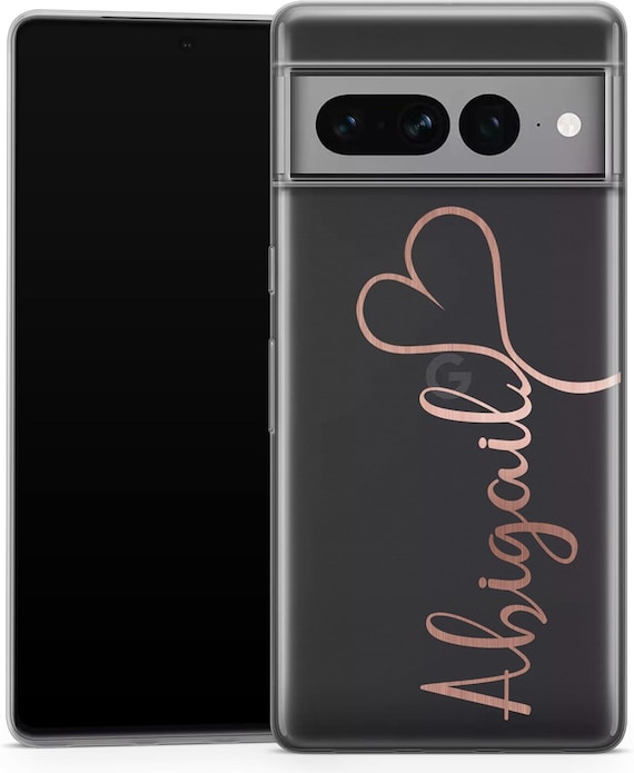Personalized Google Pixel Phone Case: Rose Gold Name Heart Design