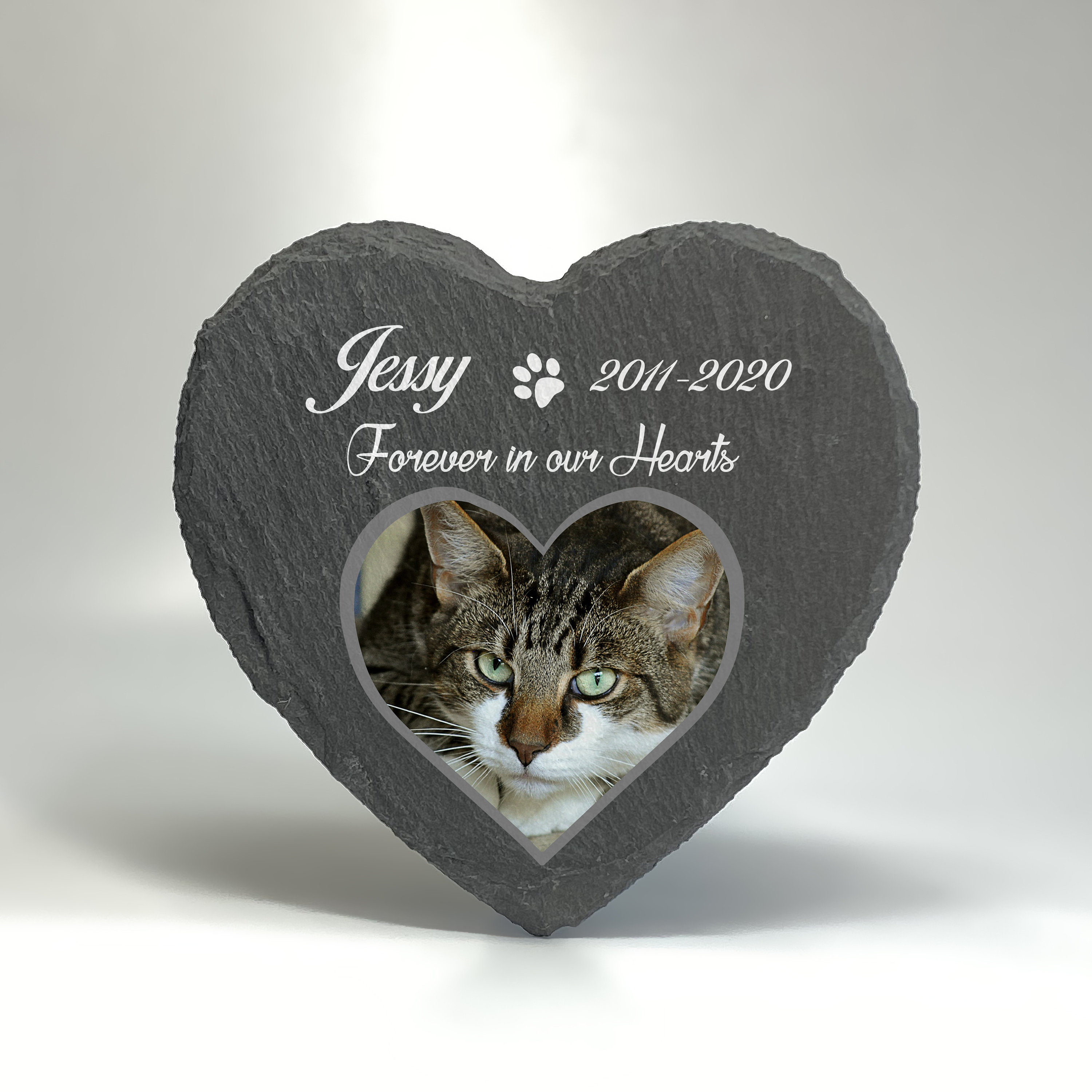 Placa Memorial Floral Para Gato De Estimação Cachorro Pedra De Ardósia Coração Forma Pata Marcador De Túmulo Foto Nome Data 2025