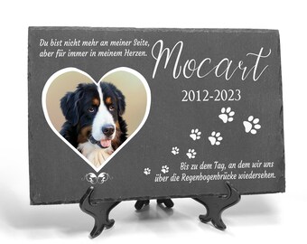 Gedenktafel für Haustier, Katze, Hamster, Hund, Schieferstein, Pfote, 20 x 30 cm, personalisierte Gedenktafel für Haustiere mit Stander+