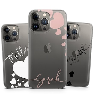 Coque de téléphone personnalisée avec nom coeur doux pour iPhone 16 Pro Max 15 Plus 14 13 12 11 Xs Max xr
