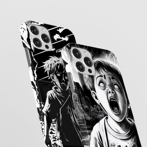 Junji Manga Style 3D Full wrap Phone Case Anime Japanese Horror Cover convient aux modèles iPhone comme 14 Pro 13 Pro 12 Pro 11 Pro et autres