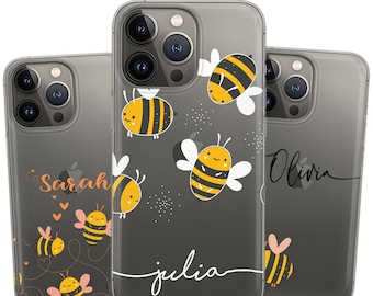 Funda de gel personalizada con texto y nombre de abeja y miel para Galaxy Samsung S25 S24 S23 S22 S21 y iPhone 17 16 15 14 13 12