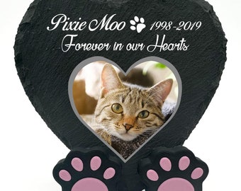 Personalized PET Memorial Plaque Cat Slate Dog Stone Heart Shape Grave Marker With Paw Stand