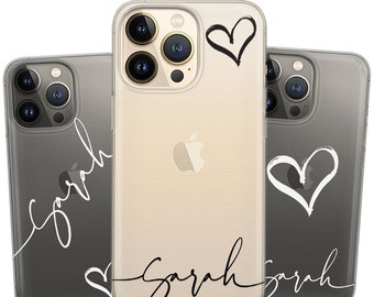 Black & White Custom Name Heart design cases for iPhone 17 Pro Max 17 Air 16 15 14 13 12 11 X series