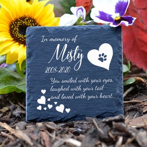 Personalized Memorial Plaque Cat Dog Slate Stone Heart Design Paw Grave Marker Custom Printed Text