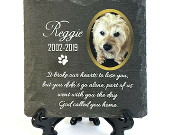 Placa memorial para gato, cachorro, pedra de ardósia, coração, pata, marcador de túmulo com suporte 10x10/15 x 15 cm