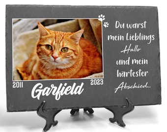 Haustier-Gedenktafel für Haustier, Katze, Hamster, Hund, Schiefer, Stein, Blumen, große Grabmarkierung, 20 x 30 cm