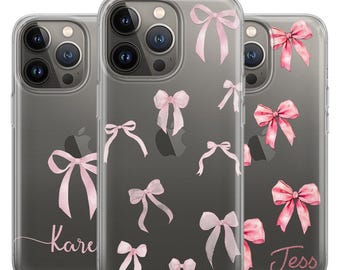 Coquette Aesthetic Balletcore Bow Phone Case 17 16 15 14, 13, 12 11 X series Pink Bow Ribbon design