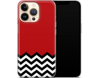 Rubber Gel Phone Case Cover Fits For iPhone NEW 15 14, 13, 12 11 X series Red Black & White Welcome To Twin Peaks Pattern