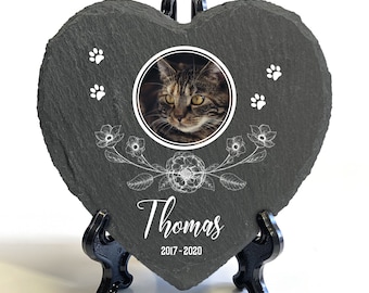 Placa conmemorativa personalizada para mascotas, gatos, perros, pizarra, piedra, forma de corazón, pata, marcador de tumba con foto impresa personalizada 2025