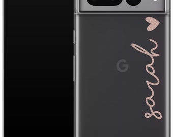 Custom Name Google Pixel Phone Case: Clear TPU Cover, Handwritten Style