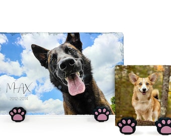 Personalised Full Print PET Memorial Plaque,Slate Stone with Paw Stand, Dog Cat
