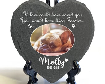 Placa memorial personalizada para gato de estimação cachorro ardósia pedra coração formato pata marcador de sepultura foto impressa personalizada nome data 2025