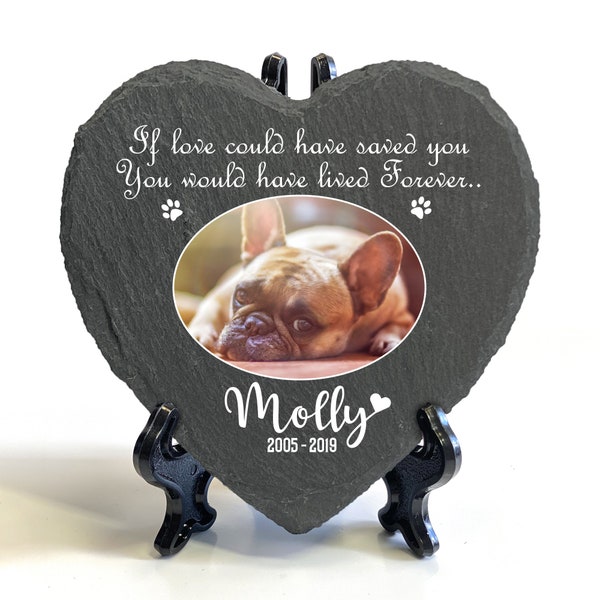 Personalised Memorial Plaque For Pet Cat Dog Slate Stone Heart Shape Paw Grave Marker Custom Printed Photo Name Date 2023