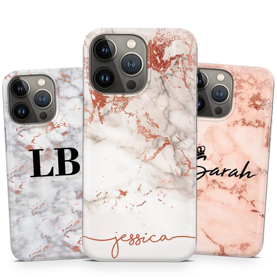 Custom Name Rose Gold Marble Handwritten Font Rubber Phone Case